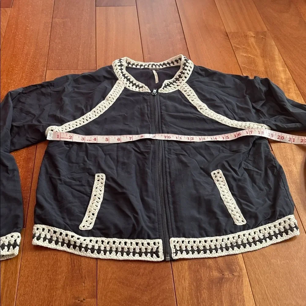 Free People Crochet Trim Baseball‎ Bomber Jacket Size M